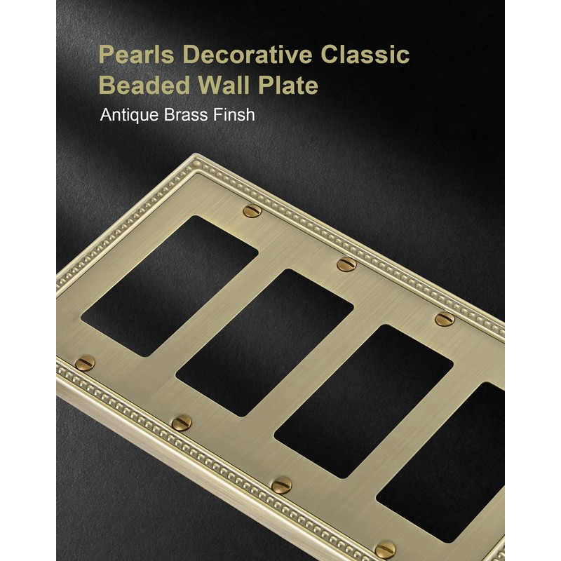 TREEWELL 2-Pack Quad Decorator Outlet Cover Plate, Pearls Decorative Switch
