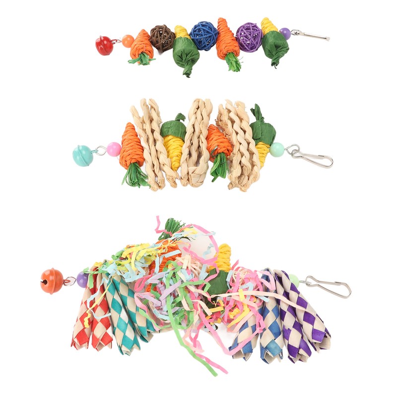 3pcs Parrot Chew Toys Weave Carrot Corn Rattan Balls Shredded