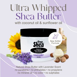 True Shea - Moisturizing African Whipped Shea Butter, Lavender, Natural Skincare Must-Have, Made from Unrefined Raw Shea Butter & Enriched with Sunflower & Coconut oil for Skin, No Parabens, 8 oz