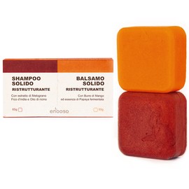 Enooso Solid Shampoo and Conditioner Set - Organic Shower Gel Without Soap Piece with Pomegranate and Aloe | Mango Butter and Papaya - 100% Vegan & Plastic Free - 120 g