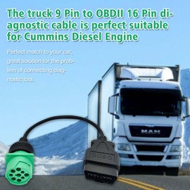 AMHTDOL OBD2 to J1939 Green Type 2 Adapter Cable (16 Pin Male to 9 Pin Female) for Heavy Duty Trucks and Commercial Vehicles with 9 Pin to 16pin OBD II Truck Diagnostic Connector