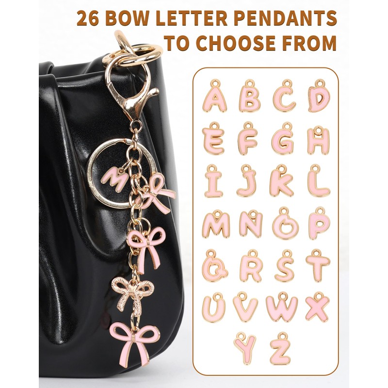 Popizard Bow Purse Charms Keychain - M Pink Bow Alphabet