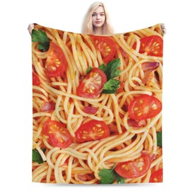 Spaghetti Tomato Italian Pasta Food Throw Blanket Super Soft Warm Bed Blankets for Couch Bedroom Sofa Office Car, All Season Cozy Flannel Plush Blanket Gifts for Girls Boys Teens Adults 60"x50"