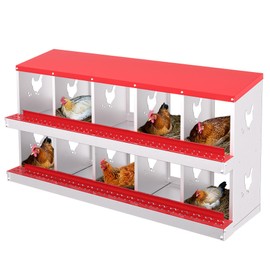 10-Compartment Chicken Nesting Box, Chicken Nesting Boxes for Laying Eggs, Heavy Duty Metal Design for Hens/Ducks, Anti-Peck Rustproof Nest Box, Red