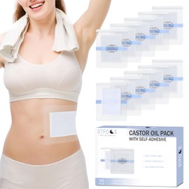 STFOCE 10pcs Castor Oil Pack Wrap, Gentle Self-Adhesive, Disposable Castor Oil Pack Organic Cotton, Flexible Silicone Pad, No Leaks, No Irritation, Portable