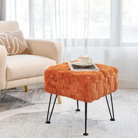 Home Soft Things Brick Faux Fur Stool,17"×17"×17",Burnt Orange, Sturdy Decoration Ottoman Stool for Makeup Foot Rest Bench for Living Room