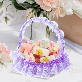 "Abbraccia" Woven Flower Basket for Celebrations, Handheld Design for Flower Girls, Purple, as described