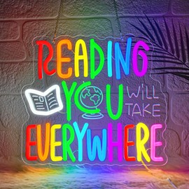 Sneignon Reading Will Take You Everywhere Neon Sign,School Led Sign,Read Neon Signs for Wall Decor Inspirational Letter Led Sign Dimmable Classroom Neon Lights for Bedroom Dorm Library Bookstore