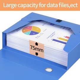 HUA JIE A4 Storage File Boxes Plastic Archives Cases with Lid, File Folder Organizer Document Filing Box for office,31×7.5×23.5 cm, Blue(Pack of 4)