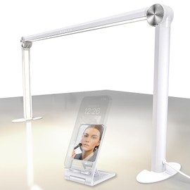 STOLAS Half Moon Light for Nail Desk with Phone Holder, 14 inch Height 3 Modes 3000K-6000K Dimmable LED Light, Desk Lamp for Nail Tech (White)