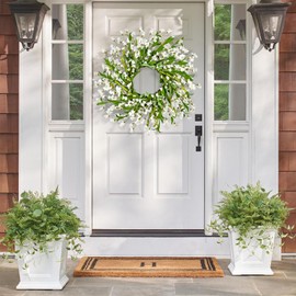 CHEAWRTZ 24'' Spring Wreaths for Front Door,Not Withering Front Door Wreath,Non Fading Spring Wreath,All Seasons Wreaths for Indoor Window Wall Porch Office Farmhouse Wedding Home Decor（White）