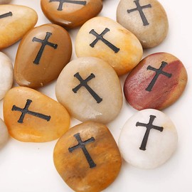 24 Pcs RockImpact Engraved Cross Worry Stones for Pray Faith Memorial Stones Smooth Polished Natural River Rock Baptism Christening Holy Communion Gift Wholesale Value (2-3 Inches each, Set of 24),