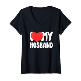 Womens I Love (Heart) My Husband - Bubble Letters Design V-Neck T-Shirt