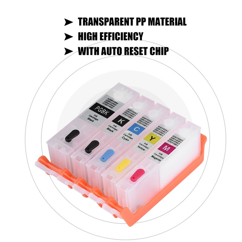 5Colors PGI-850/CLI-851 Refillable Ink Cartridge with ARC Chip for Canon