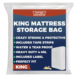 King Mattress Bags for Moving & Storage – Heavy Duty Thick 4mil Reusable Mattress Storage Bag, Waterproof Plastic Mattress Cover for Moving - Fits King Size Bed - 1 Clear Bag, 100 x 80 x 15 Inches