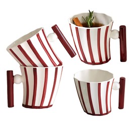 ODIINCY Coffee Mugs Set of 4, Christmas Handmade Aesthetic Coffee Mugs Tea Cups for Office and Home, Artsy Ceramic Coffee Mugs for Women Men, Red & White Mugs, 12 Oz