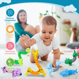 Kabvry 10 Pack Animal Pop Tubes,Toddler Sensory Toys,Fidget Toys, Extendable for Stress Relief, Party Favors, ADHD Autism Toy,Classroom School Reward,Birthday Gifts for Kids Girls Boys