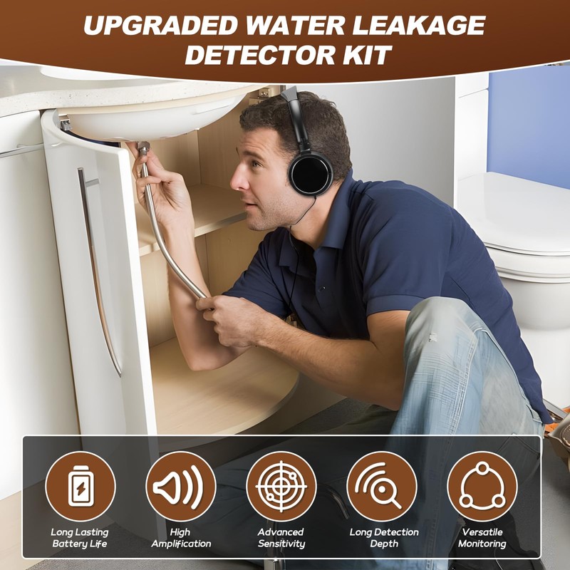 Pipe Leak Detector with 2 Probe, Underground Water Leak Tester