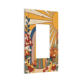 70s Boho Vintage Sun Rainbow Retro Mushroom Floral Single Rocker Light Switch Cover 1 Gang Outlet Cover Decorative Gfci Electrical Wall Plate Dimmer Switchplate Faceplate for Country Bathroom Decora