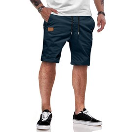 JMIERR Men's Summer Chino Shorts Cotton Elastic Waist with Pockets, E Blue
