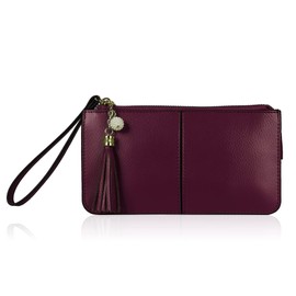 befen Genuine Leather Wristlet Clutch for Women, Multi-Pocket Phone Organizer with 9 Card Slots with RFID Blocking, Perfect for Weddings Parties Shopping and Travel - Burgundy Red