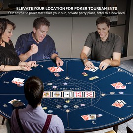 YUZPKRSI 47 Inch Round Poker Mat, Neoprene & Rubber, Texas Hold'em Poker Table Top Casino Card Games, Portable, Carrying Bag Included