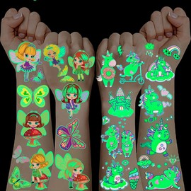10 Sheets Children's Tattoos Girls, Fairy Unicorn Tattoos Girls Children's Birthday Party Favours Gift Girls 3 4 5 6 7 8 9 10 Years Toy Girls Luminous Tattoos Children Butterfly Decoration Birthday