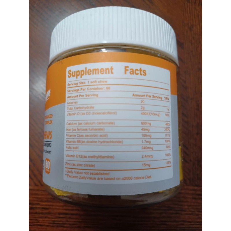 Cherylgum Iron Soft Chew Supplement with Vitamin C Gluten Free