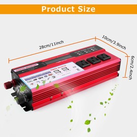 2000 watt Solar Power Inverter, Solar Power Inverter 12V DC to 110V-120V AC Converter with 3 AC Outlets 2 USB Charging Port, LCD Display for Off-Grid Solar Power System, RV, Truck, Home
