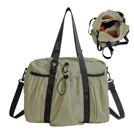 BAKLUCK Nylon Drawstring Tote Bag Nylon Crossbody Shoulder Handed Bag for Women, Large Capacity, Multi-Pocket, Versatile, Casual, Work, Travel Green