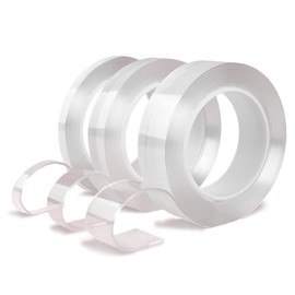 Lawen Creative Washable Nano Tape, Clear Non-Marking, Double-Sided Tape, 3 Rolls with 1.2, 3 cm Width and 2 mm Thickness, Total 9 m Length