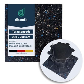 diconfa 4 x Rubber Granulate Patio Pads 200 x 200 mm, 6 mm Thick // Selectable: Thickness 3 mm to 15 mm – Quantity: 1 to 300 Pieces // Rubber Underlay Plate Bearing Stilt Bearing Terrace Construction
