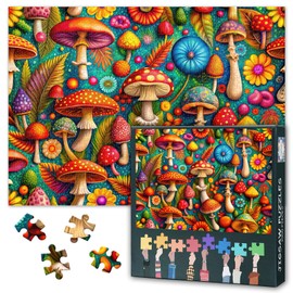 1000 Pieces Mushroom Puzzles for Adults Bright Colored Mushroom Puzzle Game Challenging Jigsaw Puzzles for Adults, Adult Jigsaw Puzzle as Gift Home Wall Decor (27.5"x19.7")