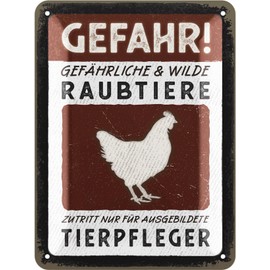 LANOLU Retro Tin Sign Caution Chickens, Chickens Accessories, Funny Signs with Sayings, Vintage Metal Signs Chicken Decoration for the Chicken Coop, Warning and Garden Sign as Chicken Decoration, 15 x