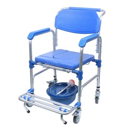 BJTDLLX Rolling Shower Chair with Wheels, Mobility Elder Potty Chair Waterproof Lightweight Bedside Commode Shower Toilet Transport Wheelchair with Detachable Bucket, 350 lbs Weight Capacity