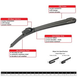 Front Wiper Blades For JAGUAR Vanden Plas XJ8 04-09 Pair 24"19" Premium All-Season OE Quality 2M PLASTIC