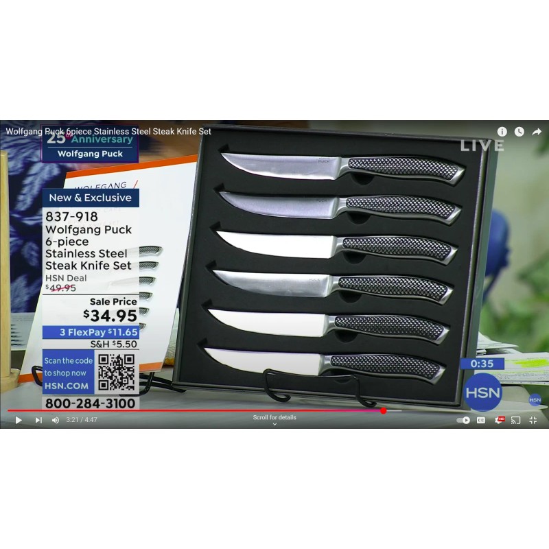 Wolfgang Puck 6 Piece Stainless Steel Steak Knife Set-Black-NEW IN