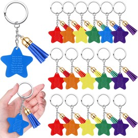 Ecation 18 Sets Inspirational Keychain Bulk Back to School Gift for Student Rainbow Acrylic Keychain with Tassels Gift for Kids Class (Star)