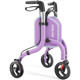 HOMLAND 3 Wheel Walkers for Seniors, Lightweight Foldable Aluminum Three Wheel Walker, Height Adjustable Compact Rollator Walker with Removable Storage Bag