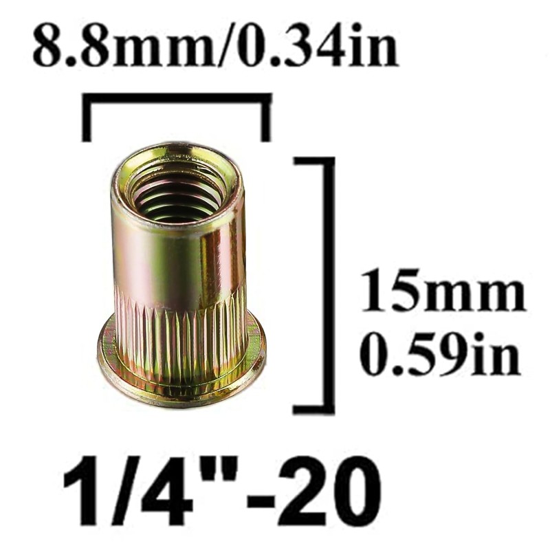 ZAMBASE Rivet Nut 1/4"-20 UNC 120Pcs Yellow Zinc Plated Finish