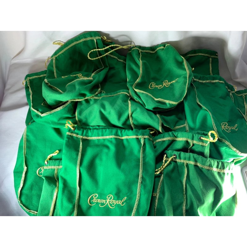 Crown Royal 'Apple' Green Felt Bags from 750ml bottles, 9