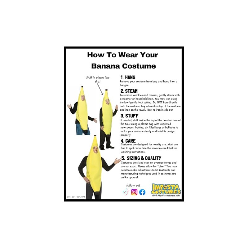 Rasta Imposta Lightweight Banana Costume, Yellow, One Size