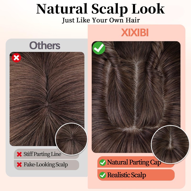 Layered Brown Blonde 4x4 Realistic Scalp Wig with Bangs for
