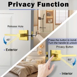 Orger Gold Privacy Door Handles Square Keyless Door Lever, Interior Door Handle for Bathroom and Bedroom, Modern Door Handle Sets Stainless Steel, 5 Pack