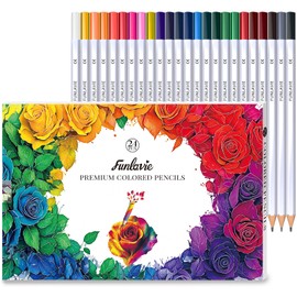 FUNLAVIE 24 Colored Pencils for Adult Coloring Books,Drawing Pencils for sketching & Painting, Soft Core Oil-Based Coloring Pencil Set with Sharpener for Teens, Artists and Beginners