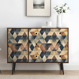 Livelynine 17.5x276 Retro Peel and Stick Wallpaper Geometric Mid Century Modern Wall Paper for Bedroom Removable Colorful Contact Paper for Kitchen Cabinets Windows Navy Bue Green Yellow Brown Copper