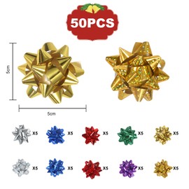 MLOQS NANXIN 50Pcs Gift Bows,Decorative Bows For Christmas And Birthday Presents, Multiple Colour Ribbon Bows For Gift Wrapping, Perfect For Christmas, Holiday Party Favors Decorations