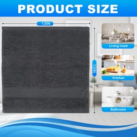 INFICRIME 6 Pack 100% Cotton Wash Cloth, 13x13 Inch Highly Absorbent and Soft Feel Fingertip Towels, Machine Washable Washcloths for Bathroom, Gym, Hotel, Spa and Kitchen, Grey