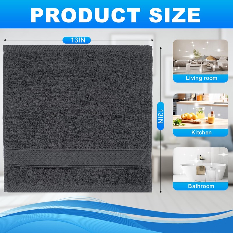 INFICRIME 6 Pack 100% Cotton Wash Cloth, 13x13 Inch Highly
