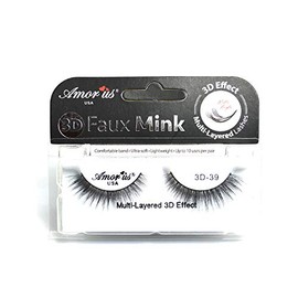 AMOR US 3D Effect Faux Mink False Eyelashes Multi Layered Eye Lashes Pick 1 Type + Earring (3D-39)